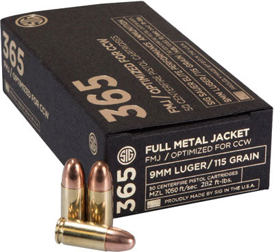 Sig Sauer 9mm Luger/Parabellum E9MMB136550 Elite Performance Low RecoilBall 365 Full Metal Jacket FMJ 115 Grain