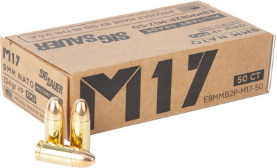 Sig Sauer 9mm Luger/Parabellum E9MMB2PM1750 Elite Ball Military Grade M17 Full Metal Jacket FMJ 124 Grain