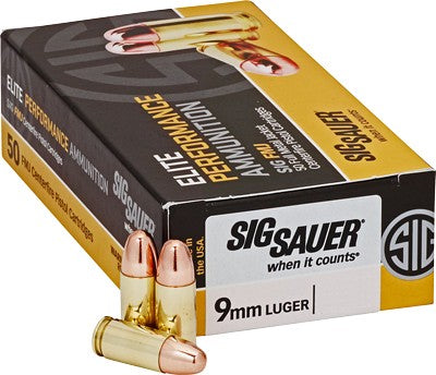 Sig Sauer 9mm Luger/Parabellum E9MMB250 Elite Ball Full Metal Jacket FMJ 124 Grain
