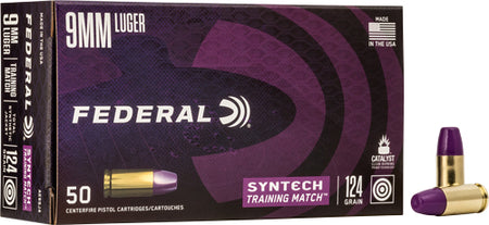 Federal 9mm Luger/Parabellum AE9SJ4 Syntech LEAD-FREE Training Match Total Syntech Jacket Flat Nose 124 Grain