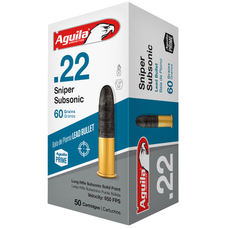Aguila .22 Long Rifle 1B220112 Sniper Subsonic Lead Solid Point 60 Grain