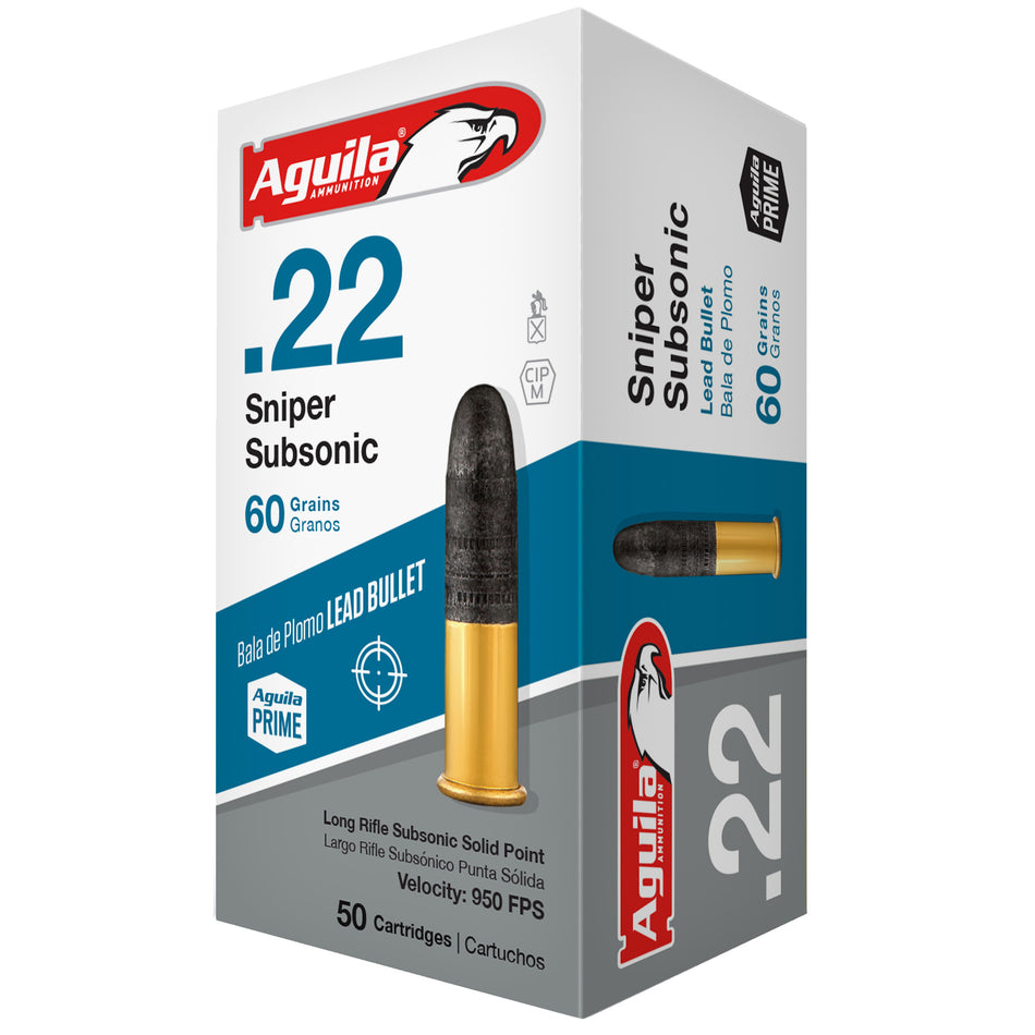 Aguila .22 Long Rifle 1B220112 Sniper Subsonic Lead Solid Point 60 Grain