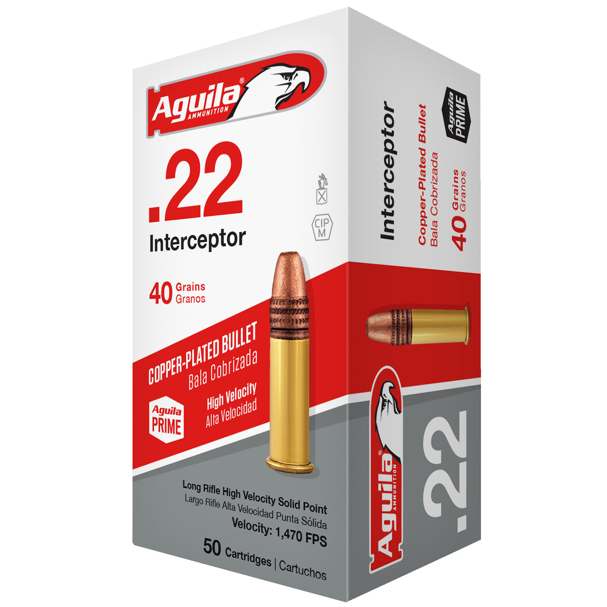 Aguila .22 Long Rifle 1B220320 Interceptor Copper Plated Solid Point 40 Grain