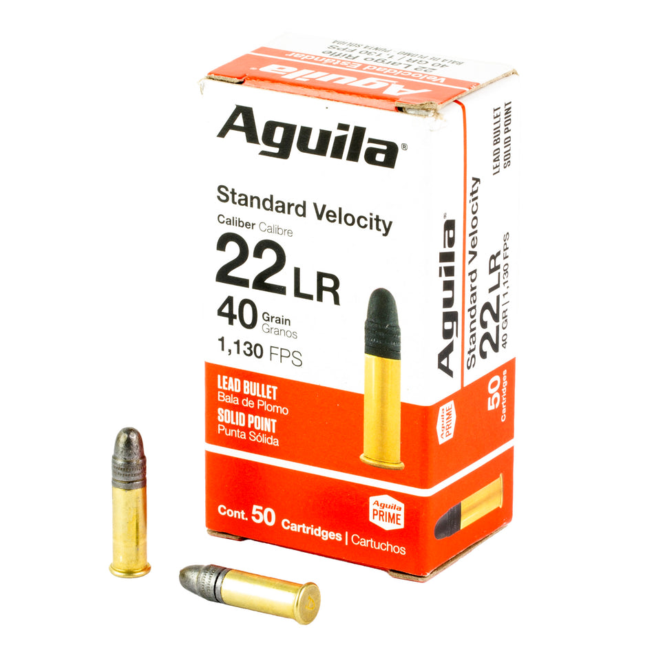 Aguila .22 Long Rifle Rimefire Ammo Standard Velocity Lead Solid Point Solid 40 grain 
