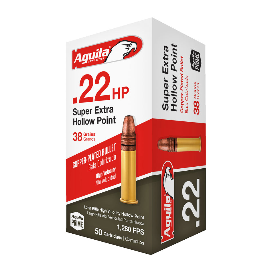 Aguila .22 Long Rifle Rimefire Ammo Super Extra Copper Plated Hollow Point JHP 38 grain 