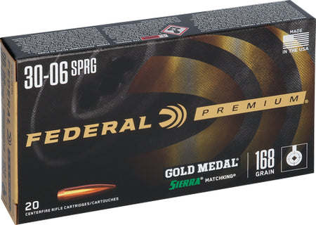 Federal .30-06 Springfield GM3006M Premium Gold Medal Sierra MatchKing Boat Tail Hollow Point BTHP 168 Grain