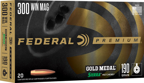 Federal .300 Winchester Mag GM300WM Premium Gold Medal Sierra MatchKing Boat Tail Hollow Point BTHP 190 Grain