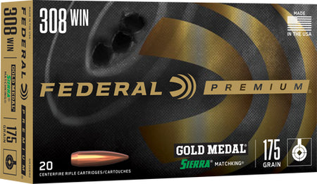 Federal .308 Win / 7.62x51mm GM308M2 Premium Gold Medal Sierra MatchKing Boat Tail Hollow Point BTHP 175 Grain