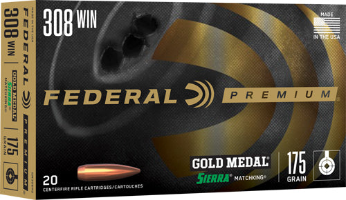 Federal .308 Win / 7.62x51mm GM308M2 Premium Gold Medal Sierra MatchKing Boat Tail Hollow Point BTHP 175 Grain