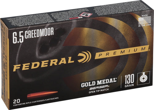 Federal 6.5mm Creedmoor GM65CRDBH130 Premium Gold Medal Berger Hybrid Open Tip Match 130 Grain