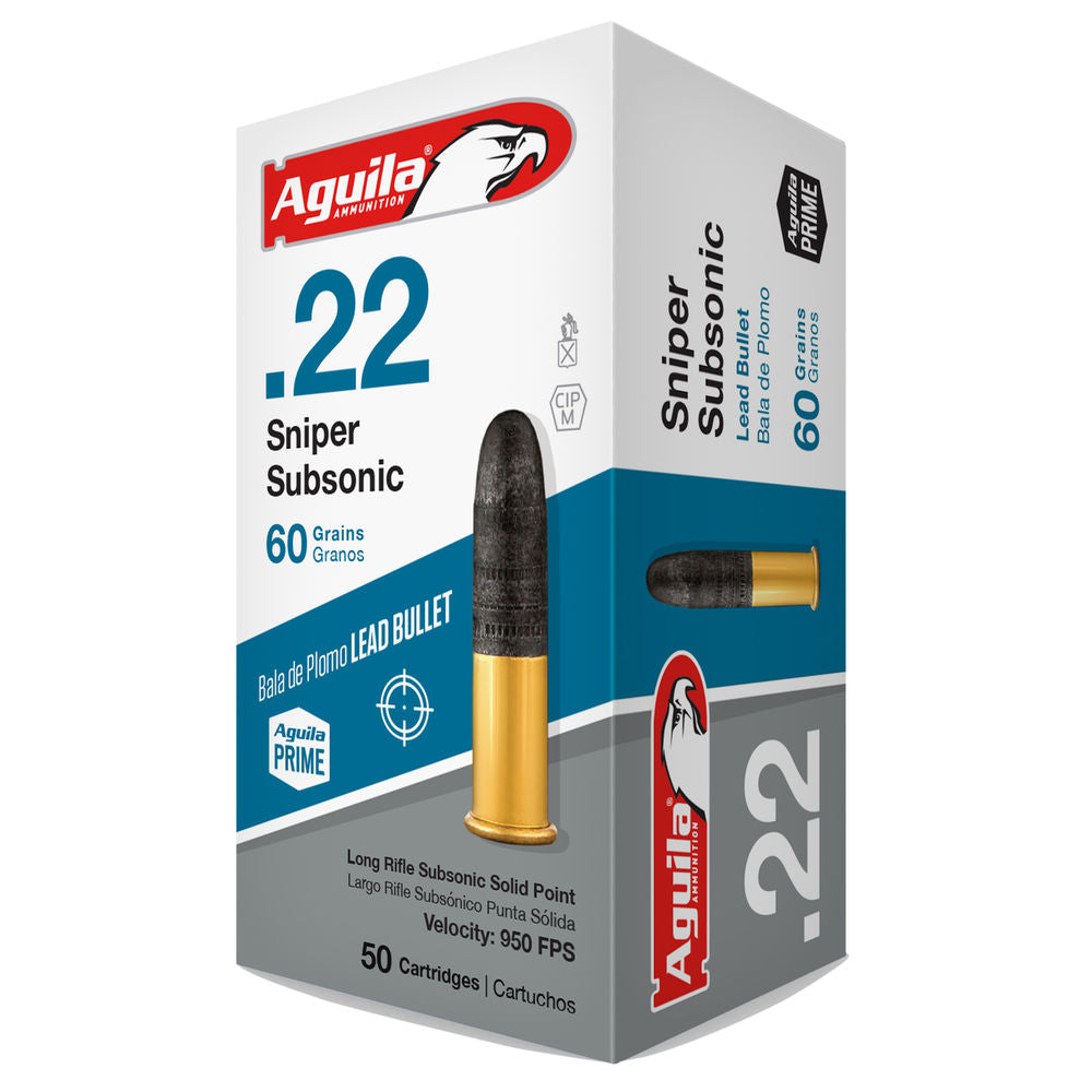 Aguila .22 Long Rifle Rimefire Ammo Sniper Subsonic Lead Solid Point Solid 60 grain 