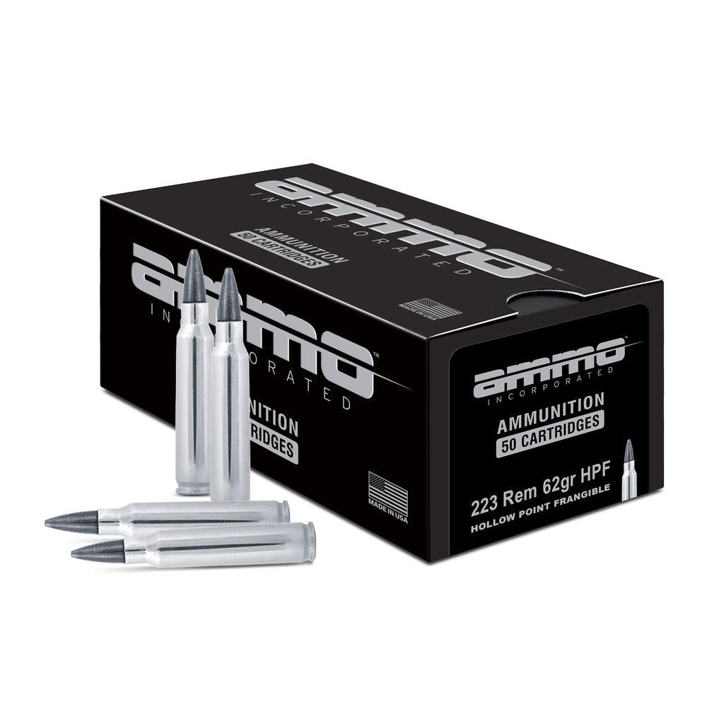 Ammo Inc .223 Remington Rifle Ammo Shield Hollow Point Frangible JHP 62 grain 