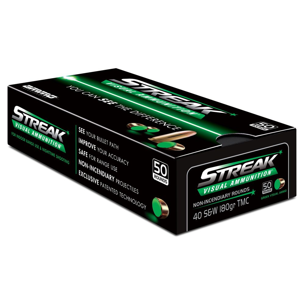 Ammo Inc .40 S&W Handgun Ammo Streak Visual GREEN Total Metal Case TMC 180 grain 