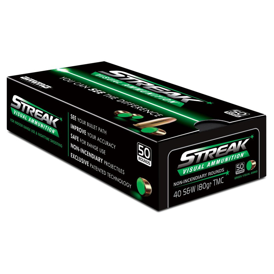 Ammo Inc .40 S&W Handgun Ammo Streak Visual GREEN Total Metal Case TMC 180 grain 