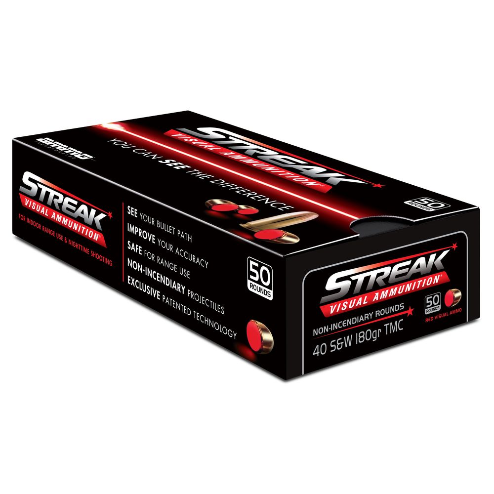 Ammo Inc .40 S&W Handgun Ammo Streak Visual RED Total Metal Case TMC 180 grain 