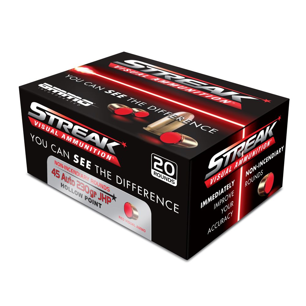 Ammo Inc .45 ACP/Auto Handgun Ammo Streak Visual RED Jacketed Hollow Point JHP 230 grain 