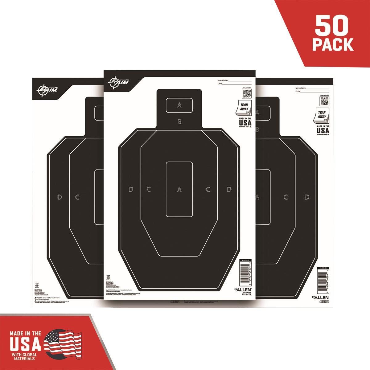 Allen EZ Aim IPSC Half-Size Paper Target 12x18 Black and White 50 Count