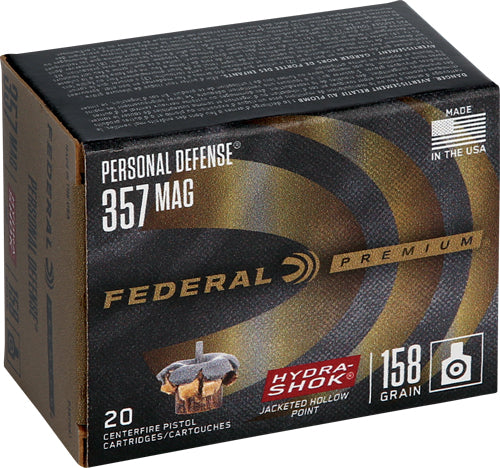 Federal .357 Magnum P357HS1 Premium Personal Defense Hydra-Shok Jacketed Hollow Point 158 Grain