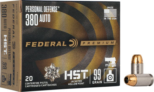 Federal .380 ACP/Auto P380HST1S Premium Defense HST Jacketed Hollow Point 99 Grain