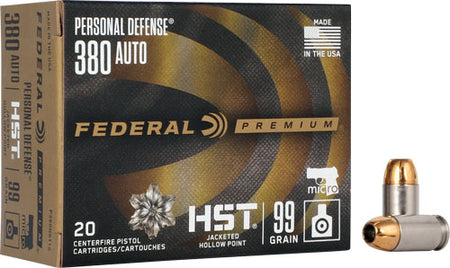 Federal .380 ACP/Auto P380HST1S Premium Defense HST Jacketed Hollow Point 99 Grain