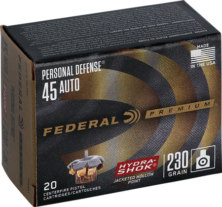 Federal .45 ACP/Auto P45HS1 Premium Personal Defense Hydra-Shok Jacketed Hollow Point 230 Grain