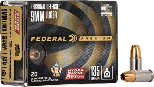 Federal 9mm Luger/Parabellum P9HSD1 Premium Personal Defense Hydra-Shok Deep Hollow Point 135 Grain