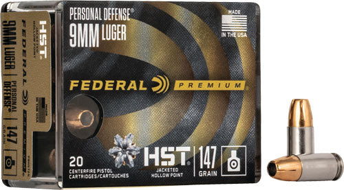 Federal 9mm Luger/Parabellum P9HST2S Premium Personal Defense HST Jacketed Hollow Point 147 Grain