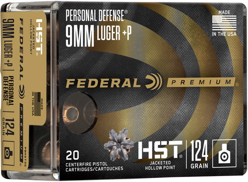 Federal 9mm Luger/Parabellum P9HST3S Premium Personal Defense HST Jacketed Hollow Point 124 Grain