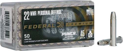 Federal .22 WMR PD22WMR1 Premium Personal Defense Punch Jacketed Hollow Point JHP 45 Grain