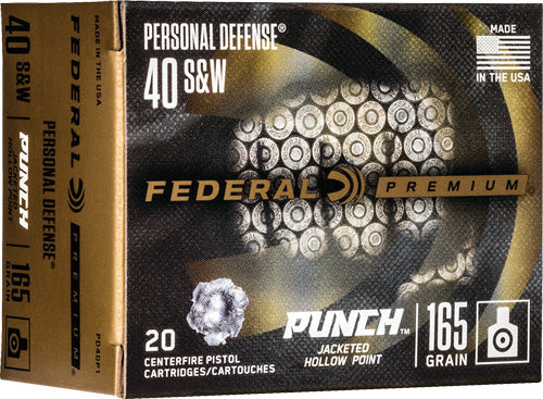 Federal .40 S&W PD40P1 Premium Personal Defense Punch Jacketed Hollow Point JHP 165 Grain