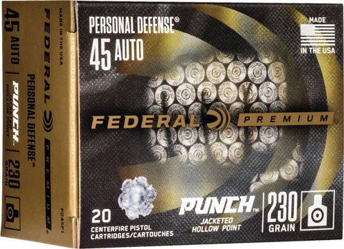 Federal .45 ACP/Auto PD45P1 Premium Personal Defense Punch Jacketed Hollow Point JHP 230 Grain