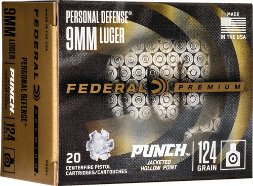 Federal 9mm Luger/Parabellum PD9P1 Premium Personal Defense Punch Jacketed Hollow Point JHP 124 Grain