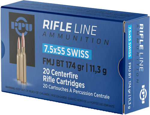 Prvi Partizan 7.5x55mm Swiss PP7SF Metric Rifle Full Metal Jacket Boat Tail FMJBT 174 Grain