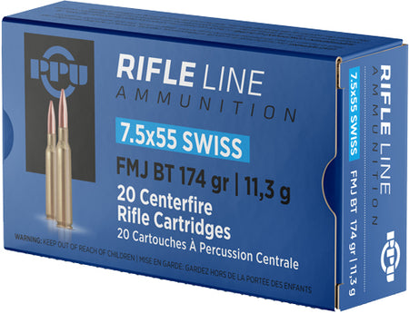 Prvi Partizan 7.5x55mm Swiss PP7SF Metric Rifle Full Metal Jacket Boat Tail FMJBT 174 Grain