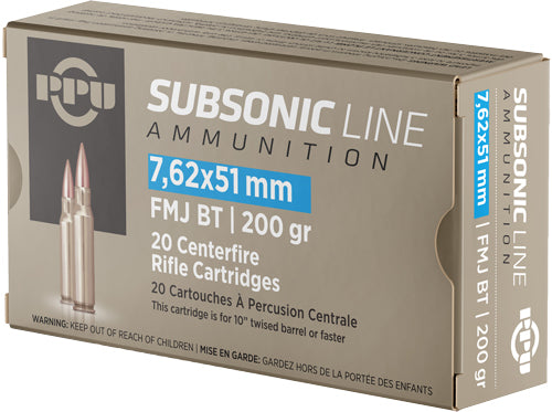 Prvi Partizan .308 Win / 7.62x51mm PPS762 Subsonic Full Metal Jacket Boat Tail FMJBT 200 Grain