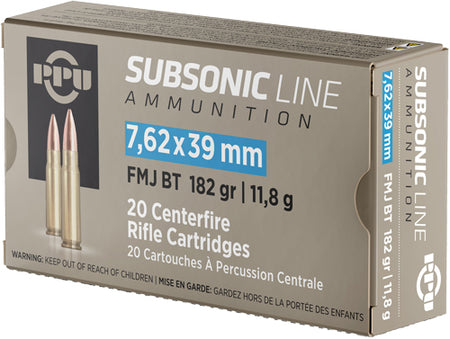 Prvi Partizan 7.62x39mm PPS76239 Subsonic Full Metal Jacket Boat Tail FMJBT 182 Grain