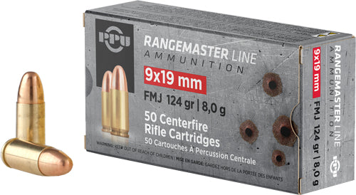 Prvi Partizan 9mm Luger/Parabellum PPRM9 Rangemaster Full Metal Jacket FMJ 124 Grain
