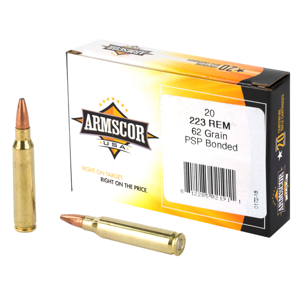 Armscor .223 Remington Rifle Ammo  Soft Point Boat Tail JSP 62 grain 