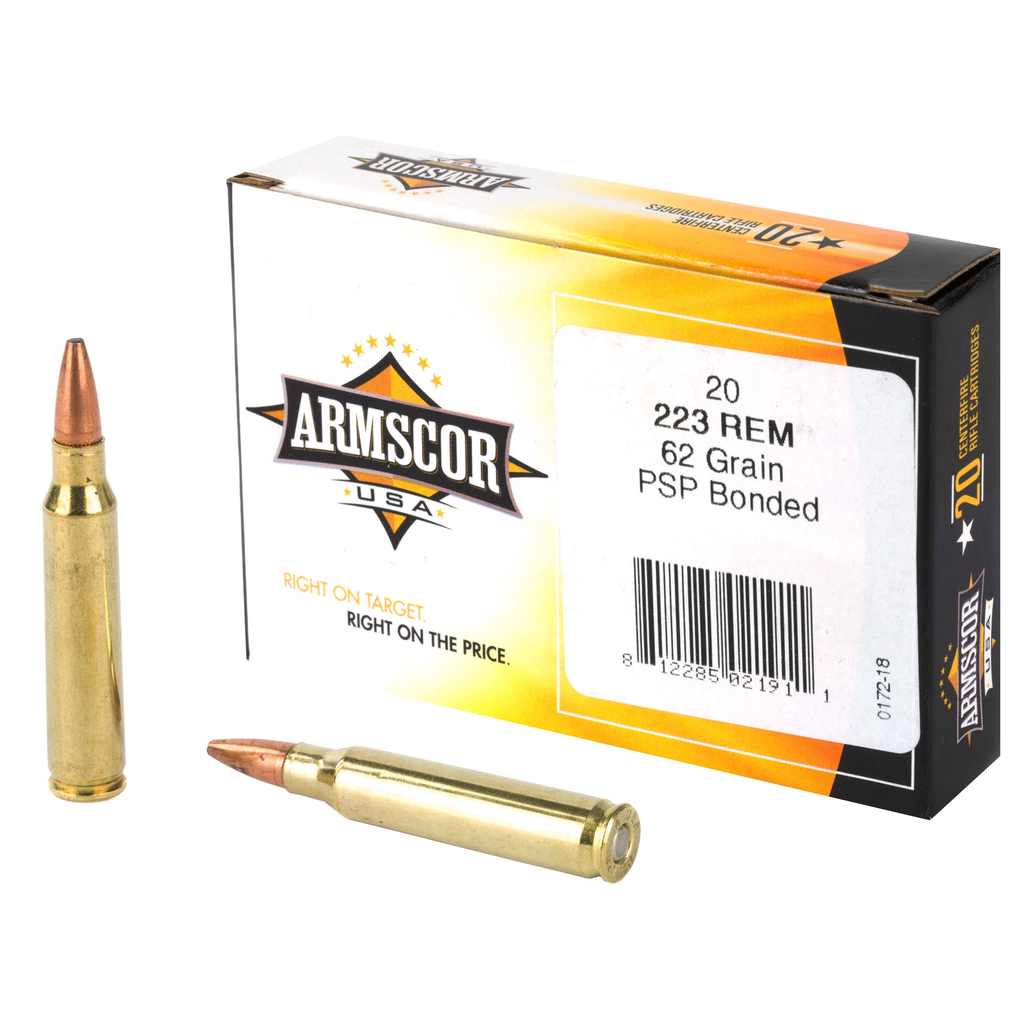 Armscor .223 Remington Rifle Ammo  Soft Point Boat Tail JSP 62 grain 