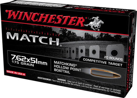Winchester .308 Win / 7.62x51mm S76251M Match Sierra MatchKing Boat Tail Hollow Point BTHP 175 Grain