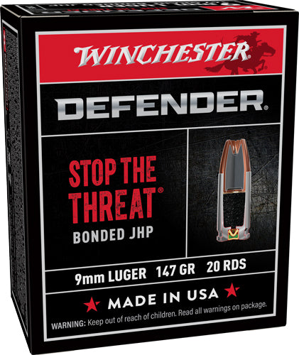 Winchester 9mm Luger / Parabellum Handgun Ammo PDX1 Defender Bonded Jacket Hollow Point BHP 147 grain 