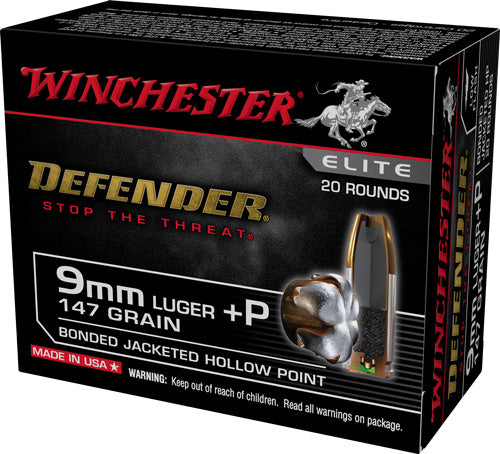 Winchester 9mm Luger/Parabellum S9MMPDB2 Defender Elite Bonded Jacket Hollow Point 147 Grain