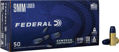 Federal 9mm Luger/Parabellum S9SJT2 Syntech Defense LEAD-FREE Segmented Jacketed Hollow Point 138 Grain
