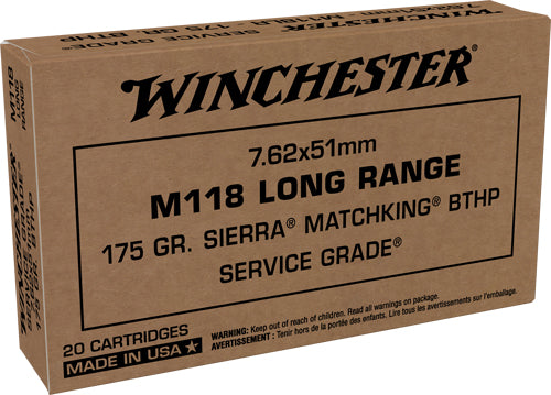 Winchester .308 Win / 7.62x51mm SGM118LRW Service Grade M118 Long Range Sierra MatchKing Boat Tail Hollow Point BTHP 175 Grain