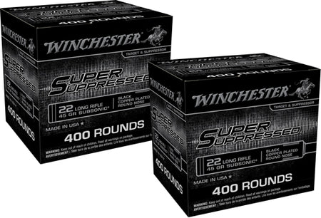 Winchester .22 Long Rifle Rimefire Ammo Super Suppressed Subsonic Black Copper Plated Round Nose Solid 45 grain 