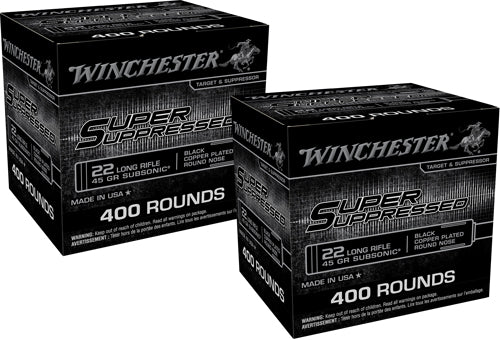 Winchester .22 Long Rifle Rimefire Ammo Super Suppressed Subsonic Black Copper Plated Round Nose Solid 45 grain 
