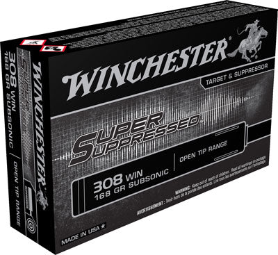 Winchester .308 Win / 7.62x51mm SUP308 Super Suppressed Open Tip Range 168 Grain