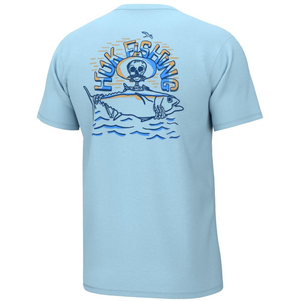 Huk Tuna Skull Short Sleeve Tee Shirt Crystal Blue Size Small