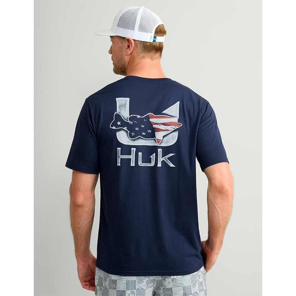 Huk Fish Flag Men's Short Sleeve Shirt Naval Academy S