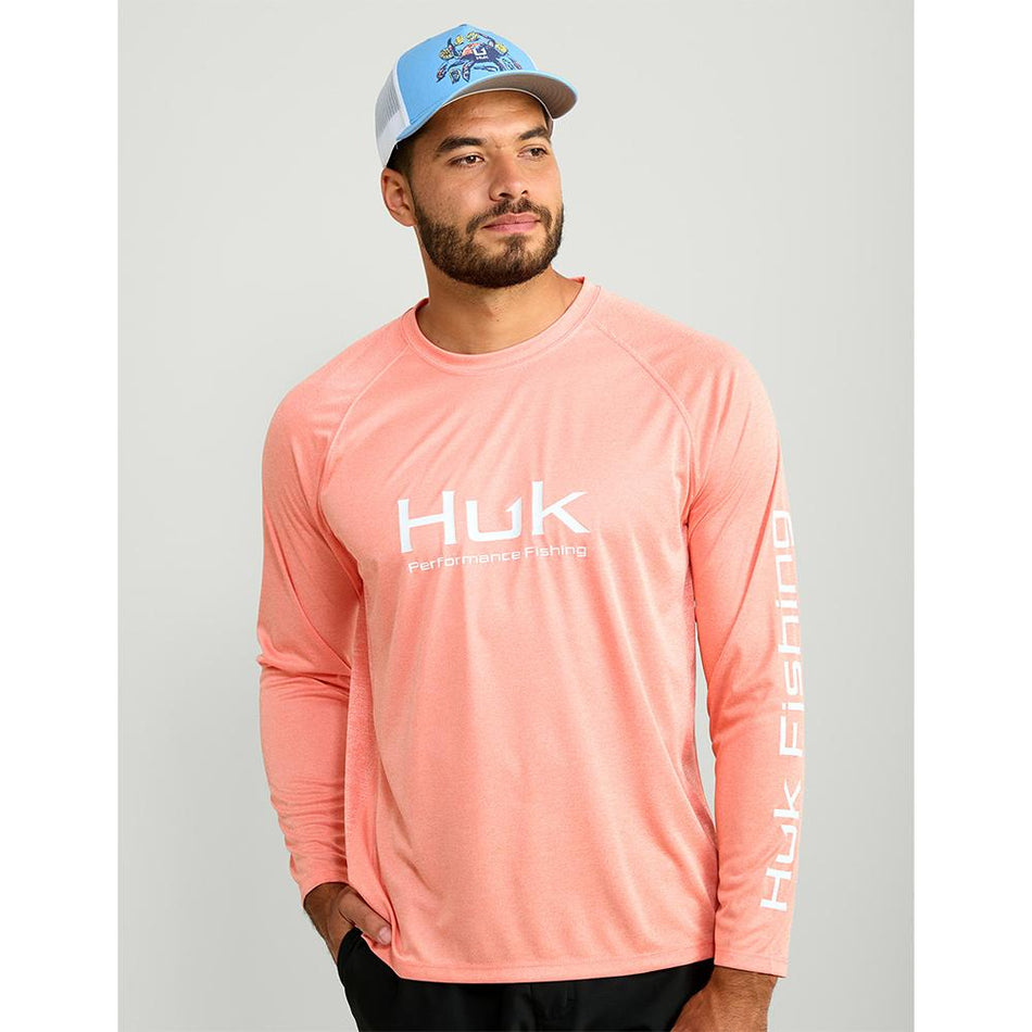 Huk Pursuit Vented Long Sleeve Performance Shirt Fresh Salmon Heather S